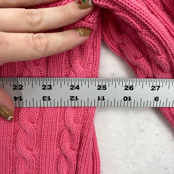 L.L. Bean Chunky Cable Knit Full Zip Sweater Women's 2X Pink Mock Neck Preppy - Picture 8 of 12
